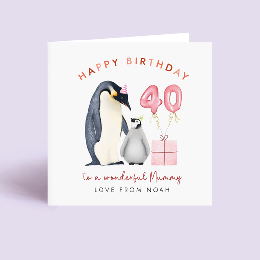Personalised Penguin Birthday Card for Mummy