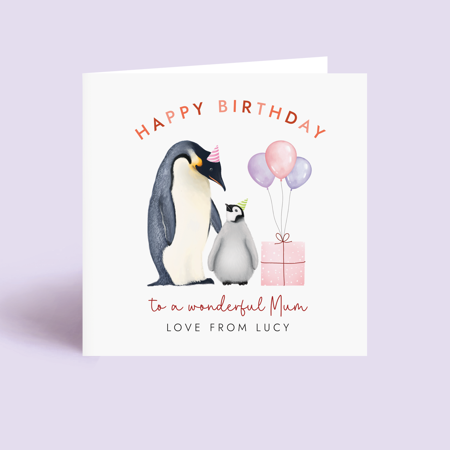 Personalised Penguin Birthday Card for Mummy