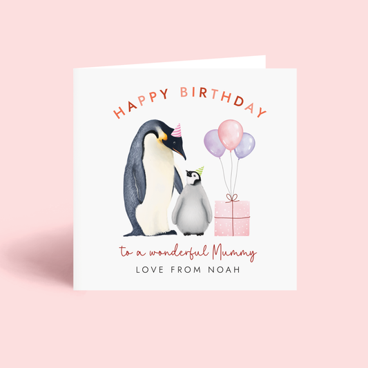 Personalised Penguin Birthday Card for Mummy