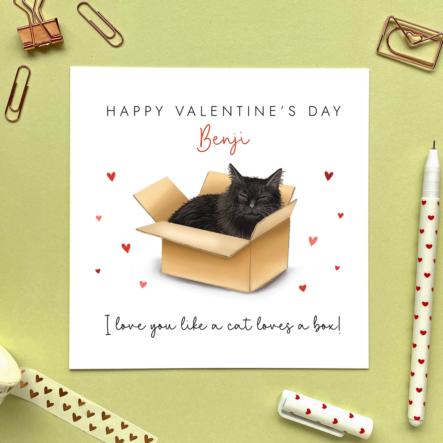 Personalised Black Cat in a Box Valentine's Day Card