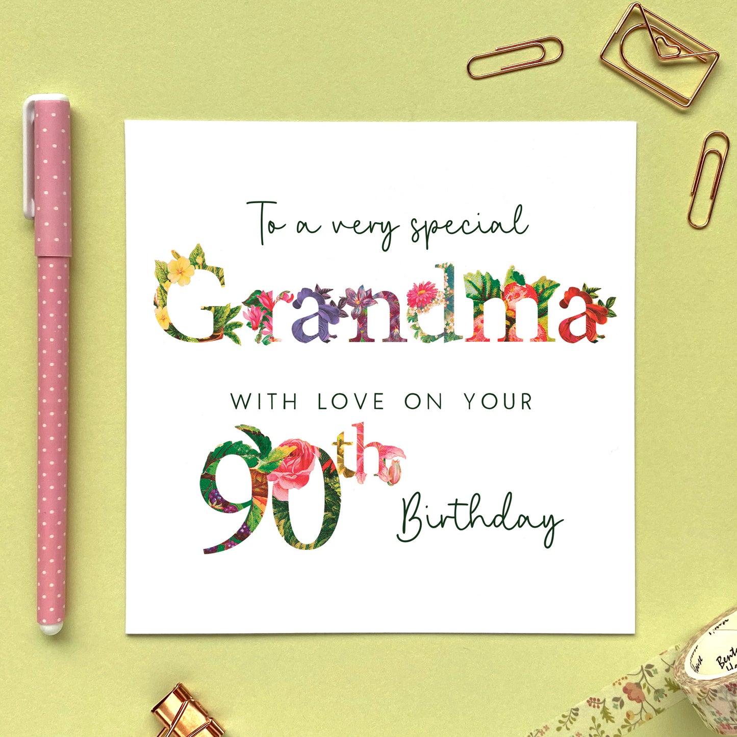 Floral 90th Birthday Card for Grandmother