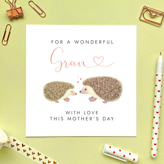 Personalised Hedgehogs Mother's Day Card for Gran