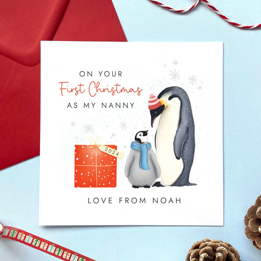 Personalised First Christmas as My Grandmother Penguins Card