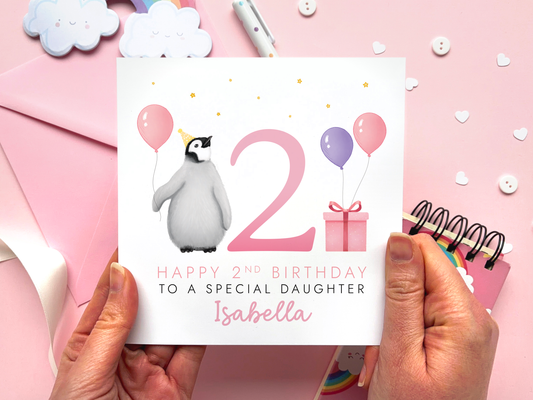 Personalised Baby Penguin Birthday Card