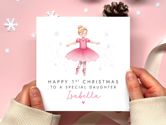 Personalised Ballerina 1st Christmas Card for Baby Girl