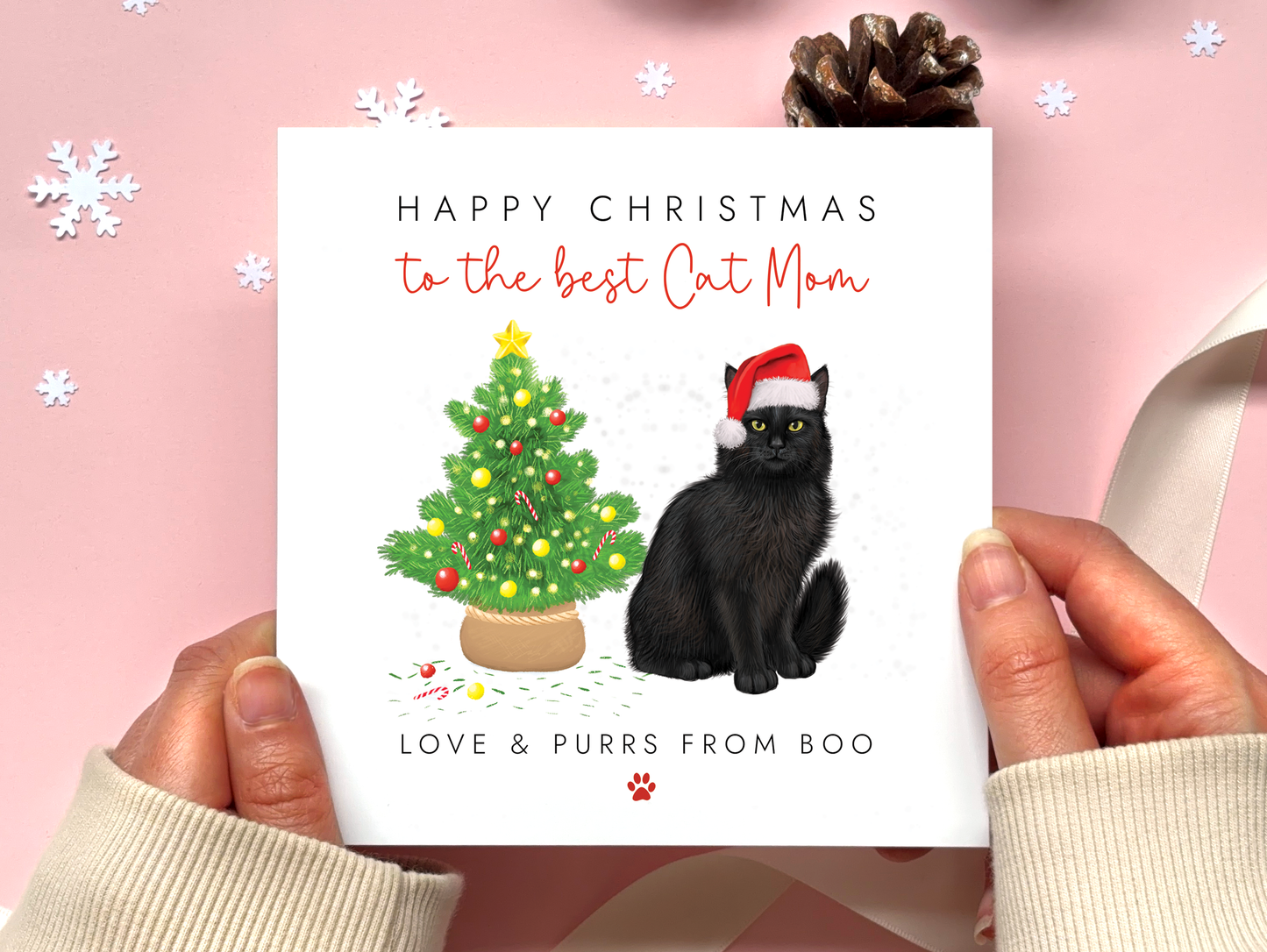 Personalised Black Cat Christmas Card for Cat Mum