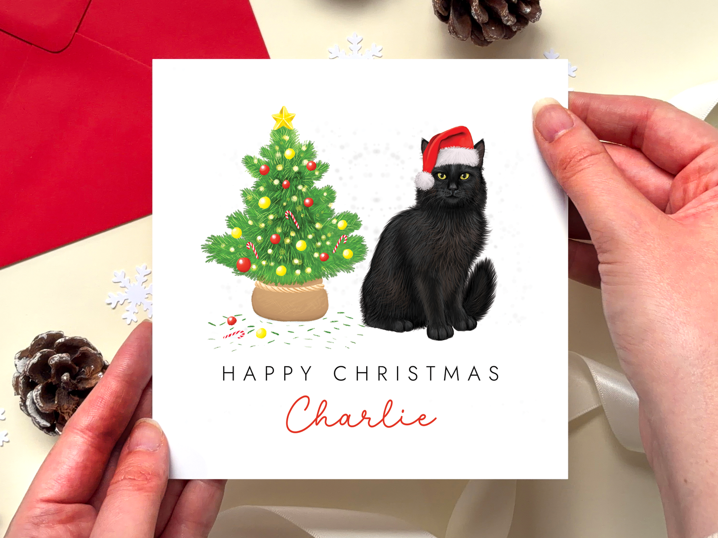 Personalised Black Cat Christmas Card