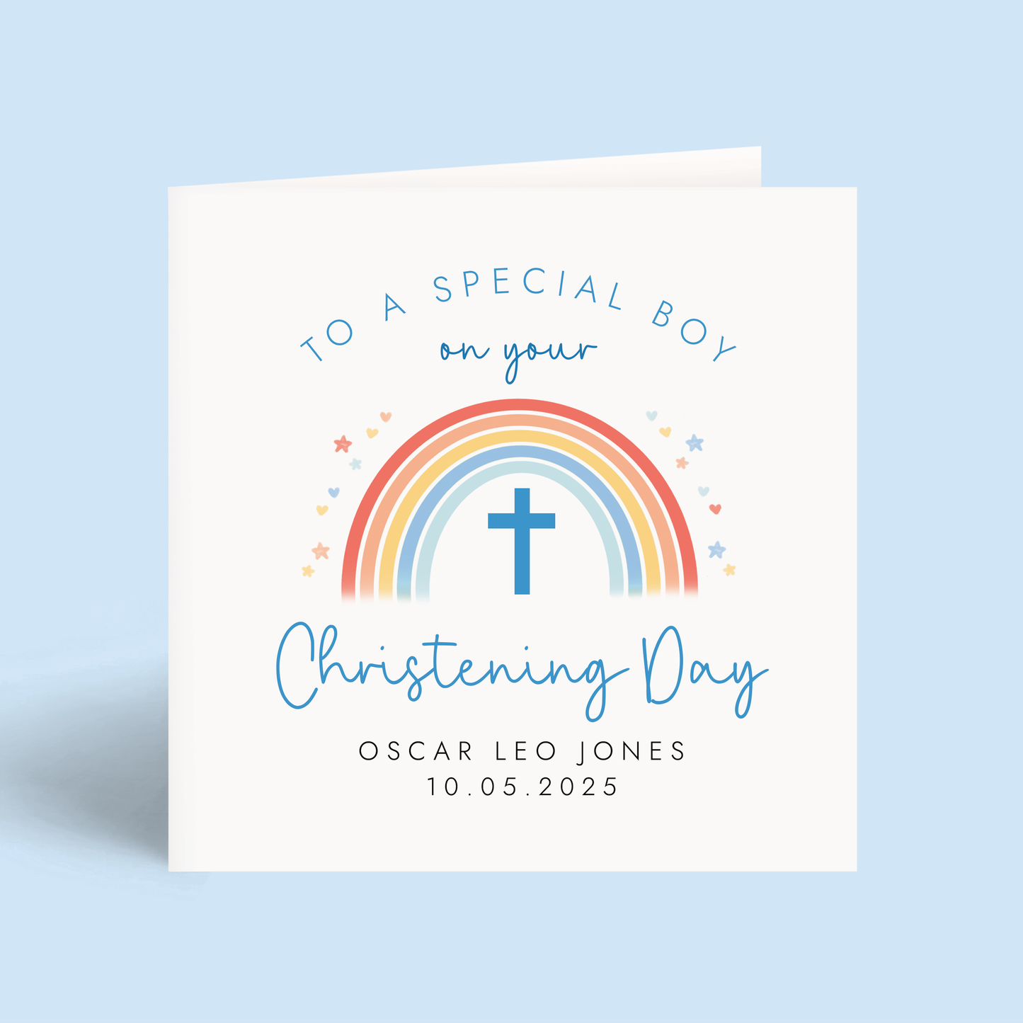 Personalised Rainbow Christening Card for Boy