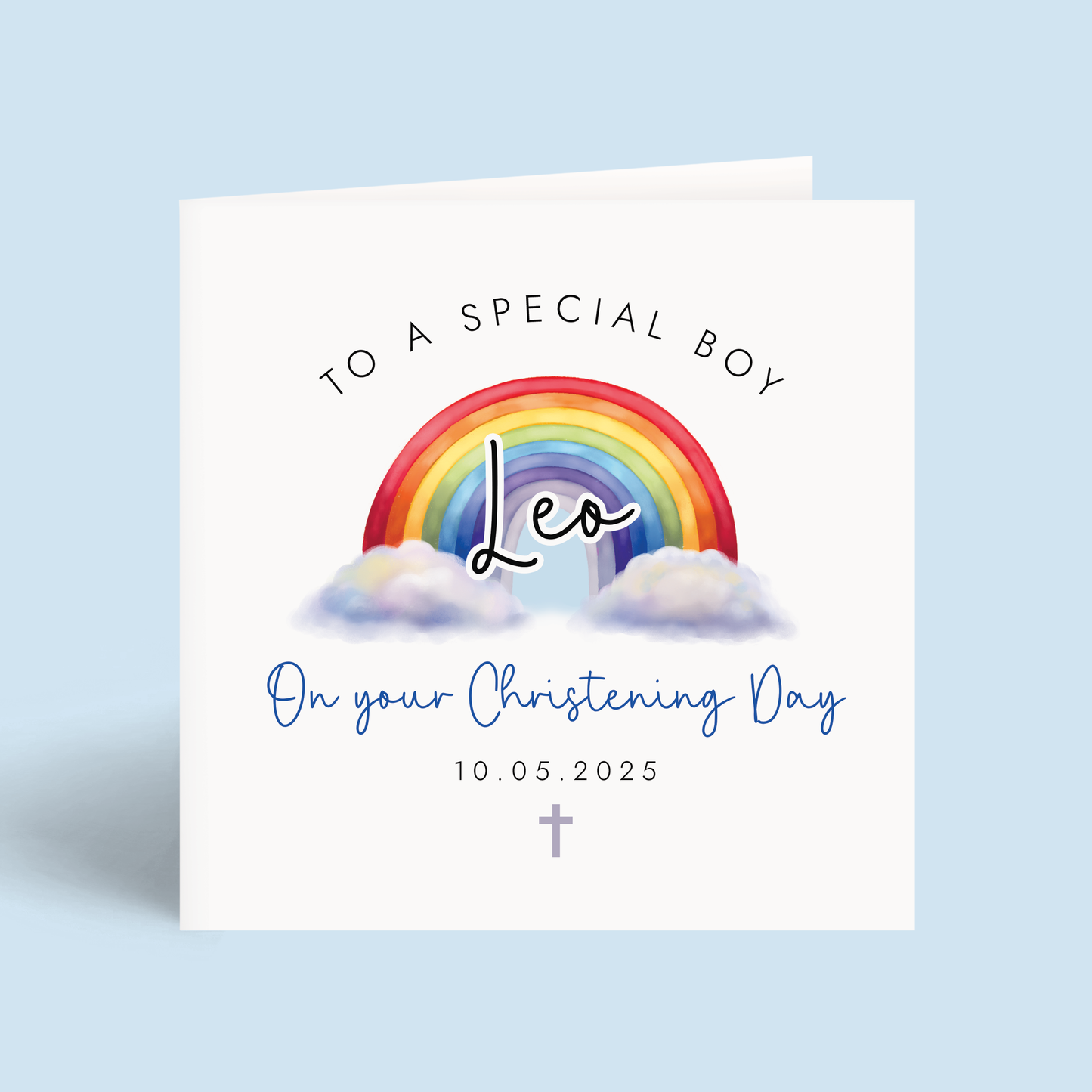 Personalised Bright Rainbow Christening Card for Boy