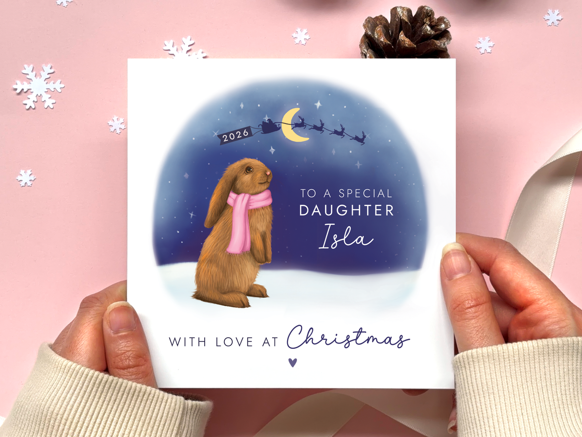 Personalised Bunny Christmas Card for Daughter