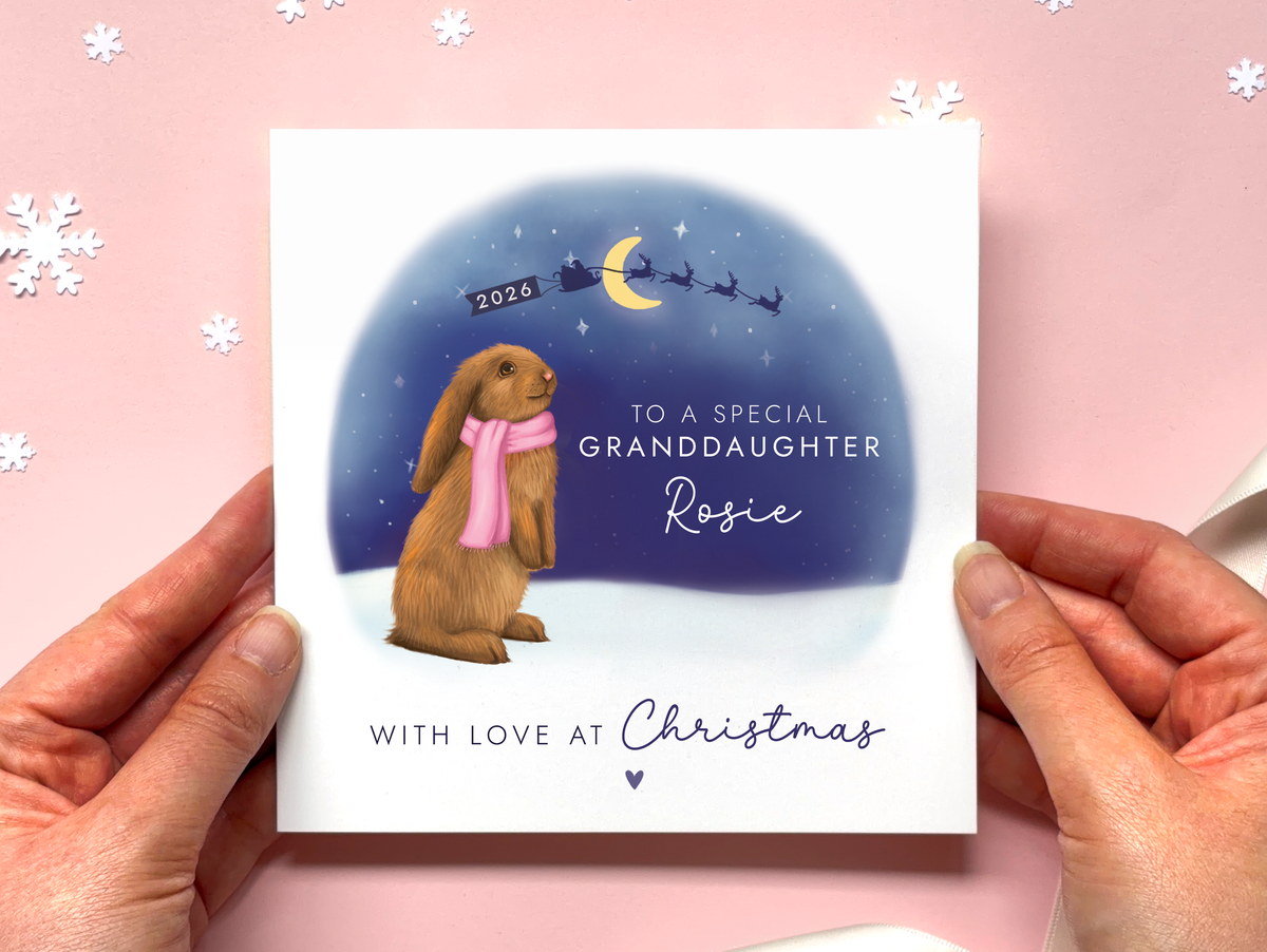 Personalised Bunny Christmas Card for Granddaughter