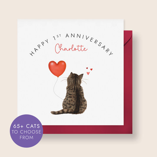 Personalised Cat Anniversary Card for Partner