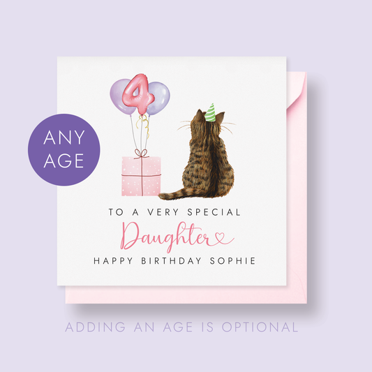 Personalised Cat Birthday Card for Daughter