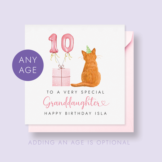 Personalised Cat Birthday Card for Granddaughter