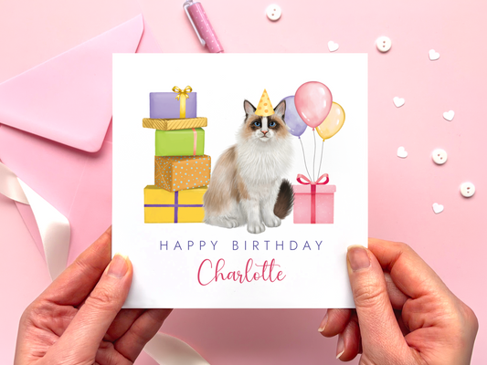 personalised cat birthday card for her - ragdoll cat