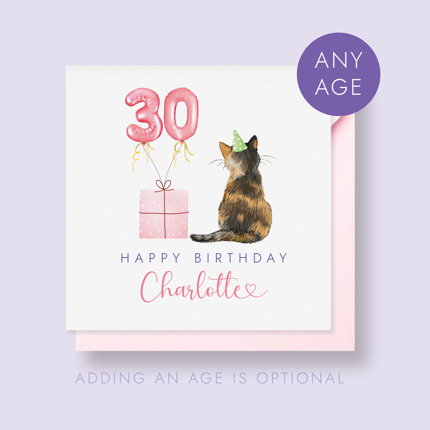Personalised Cat Birthday Card for Her | Any Age