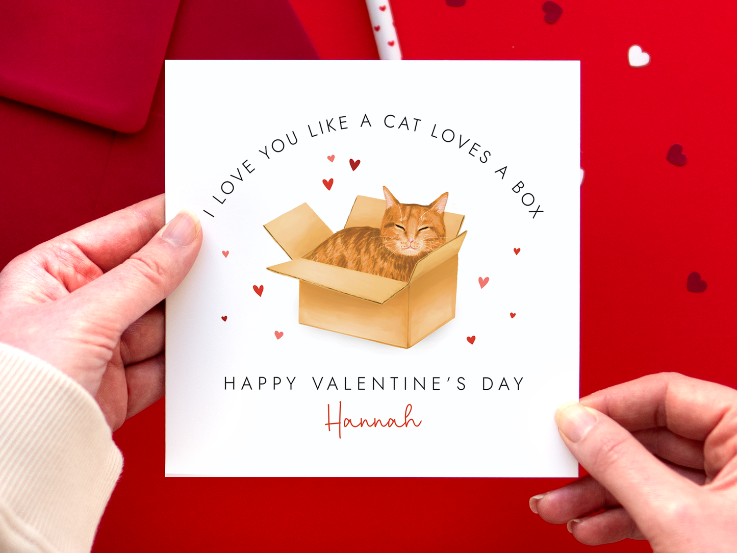 Personalised Ginger Cat in a Box Valentine's Day Card