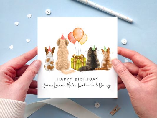 Personalised Cat and Dog Birthday Card from Pets