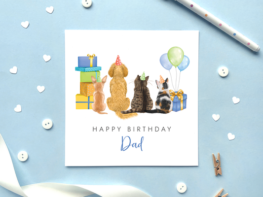 Personalised Cat and Dog Birthday Card for Him