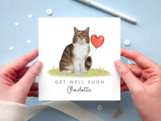 Personalised Cat Get Well Soon Card