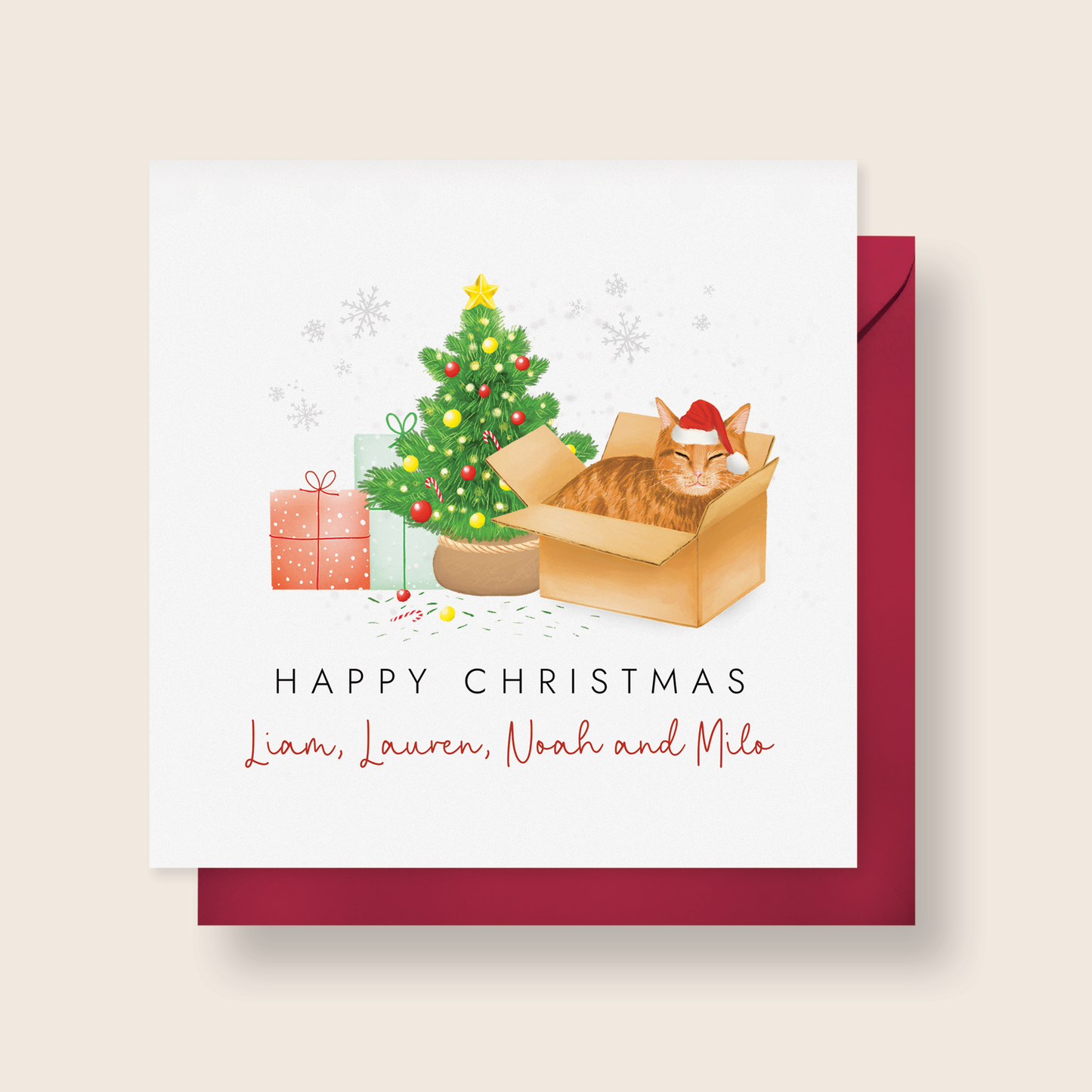 Personalised Ginger Cat in a Box Christmas Card