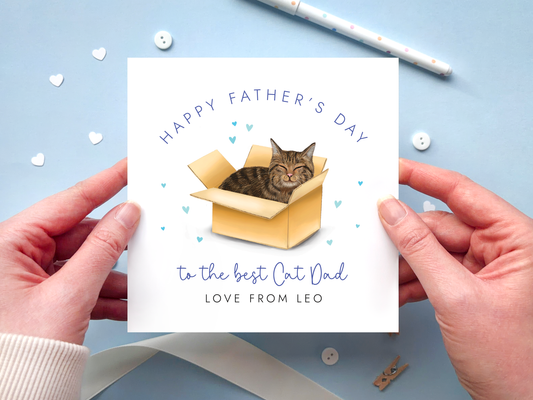 Personalised Cat in Box Father's Day Card for Cat Dad