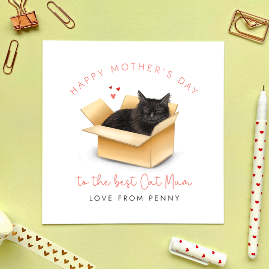 Personalised Black Cat Mother's Day Card for Cat Mum