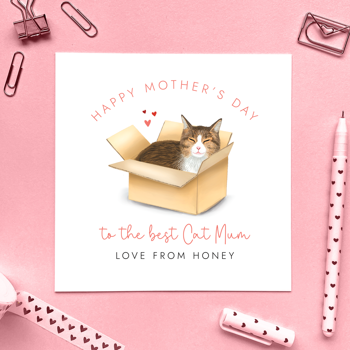 Personalised Brown and White Tabby Cat Mother's Day Card for Cat Mum