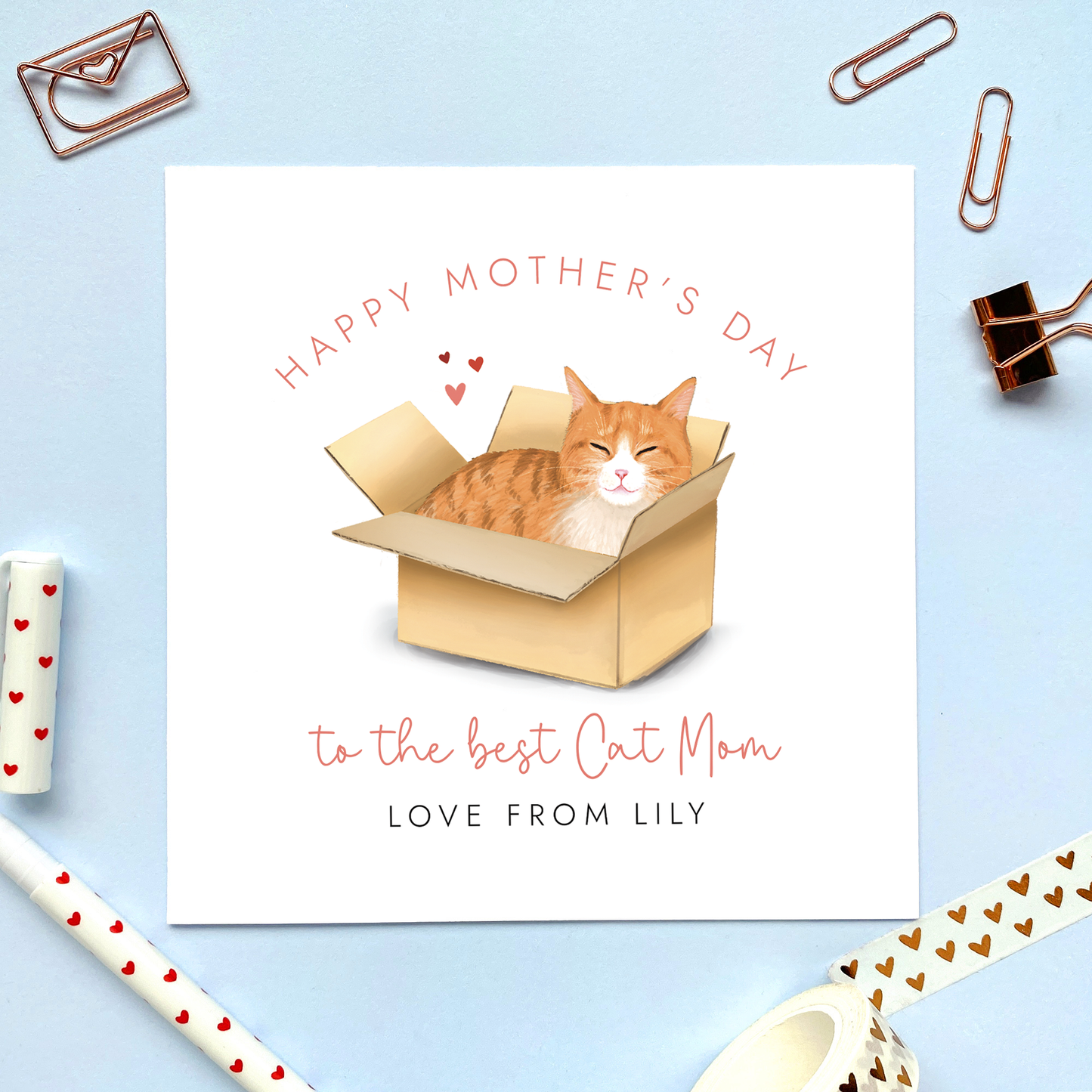 Personalised Ginger and White Tabby Cat Mother's Day Card for Cat Mum, From the Cat Card