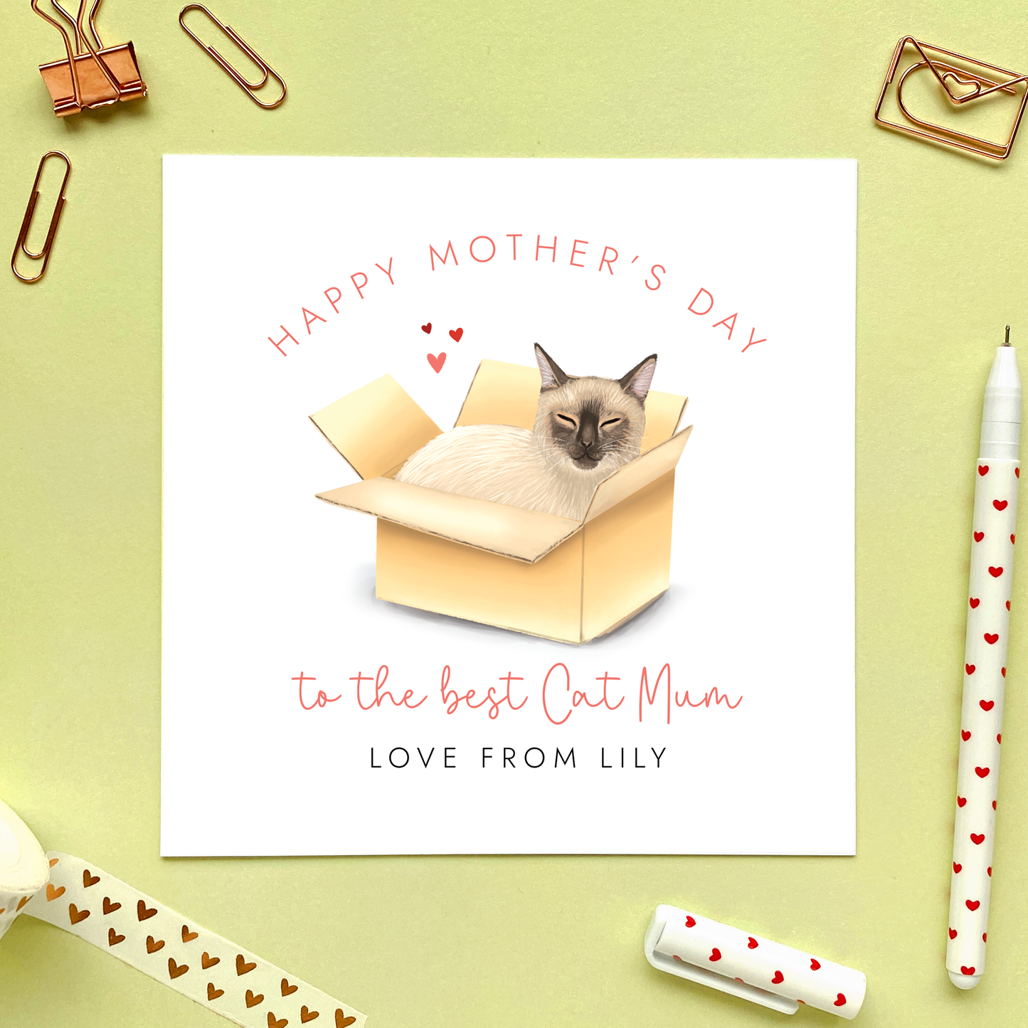 Personalised Siamese Cat Mother's Day Card for Cat Mum