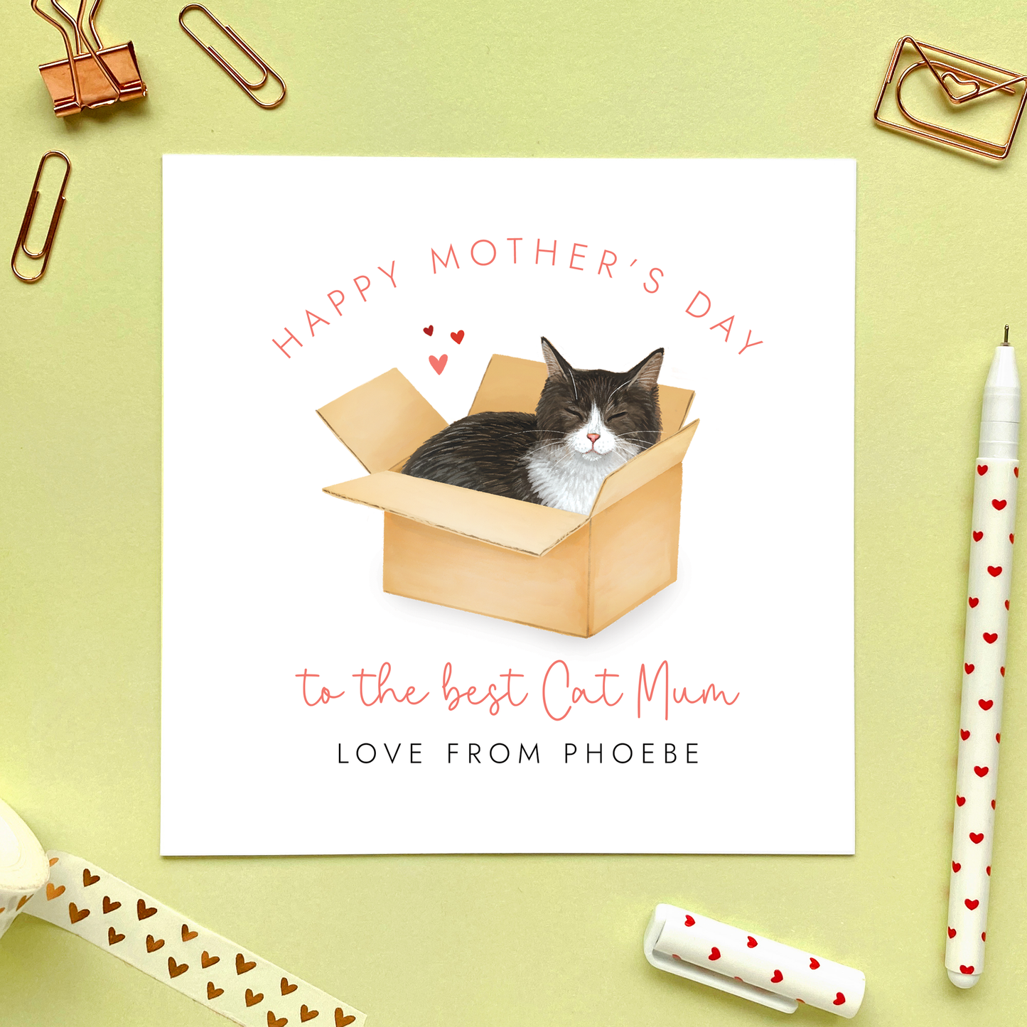 This adorable Personalised From the Cat Mother's Day Card for Cat Mum is sure to make her smile! This design features a black and white cat in a box. Add the cat's name for a special personalised message!