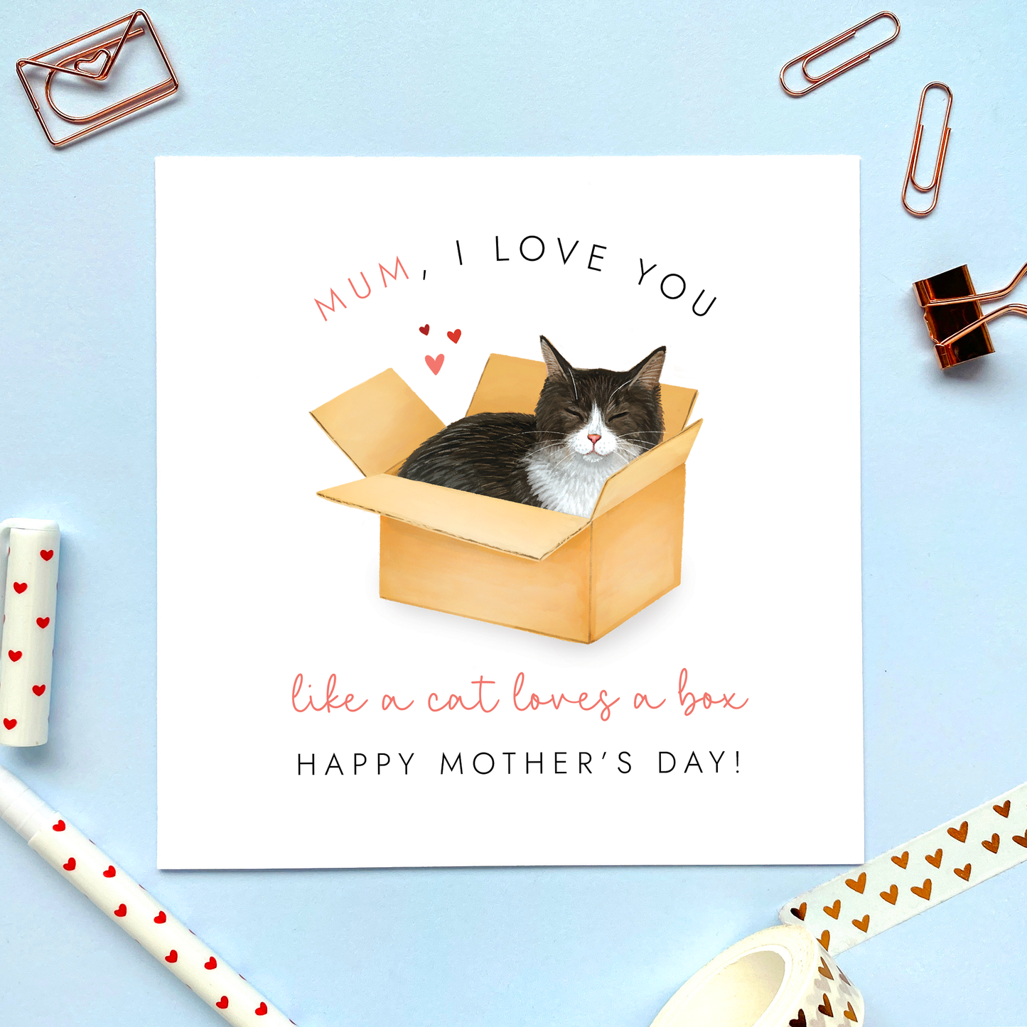 Personalised Tuxedo Cat Mother's Day Card for Mum