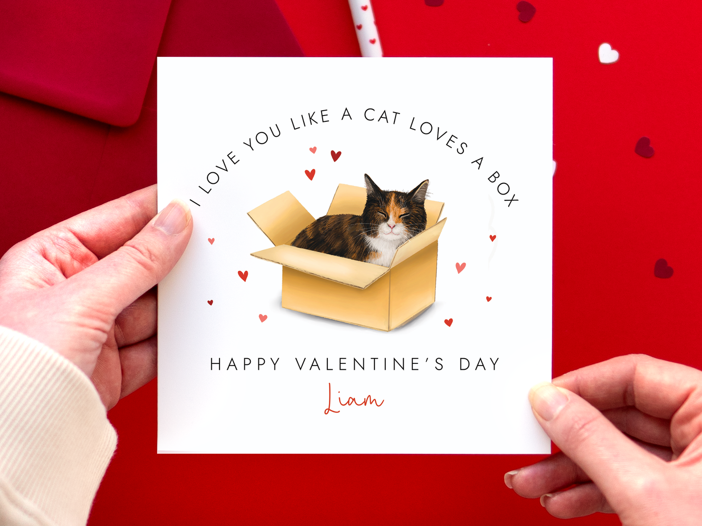 Personalised Calico Cat in a Box Valentine's Day Card
