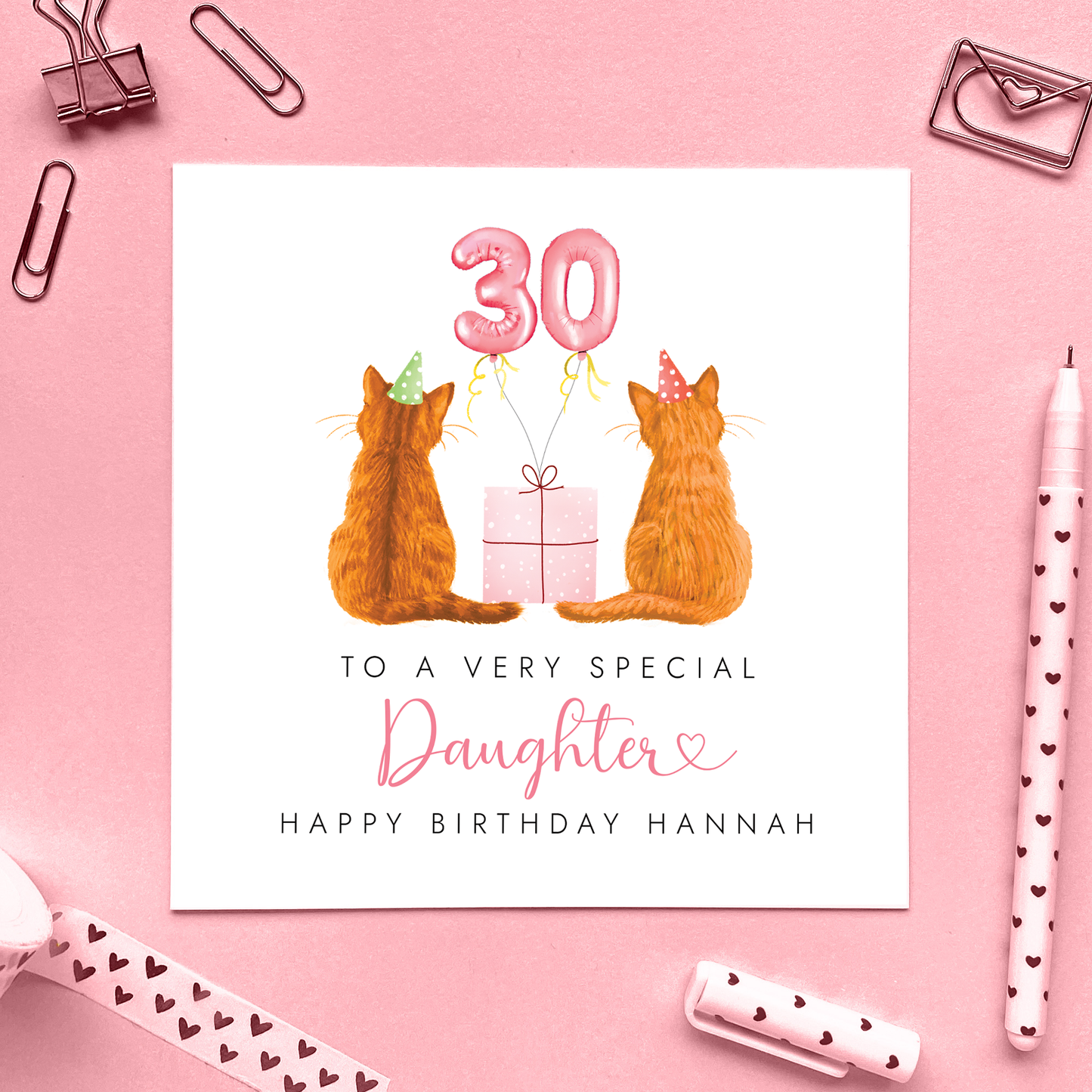 Personalised Two Cats Birthday Card for Daughter