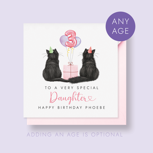 Personalised Two Cats Birthday Card for Daughter