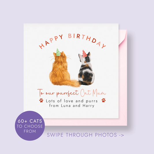 Personalised Two Cats Birthday Card for Cat Mum