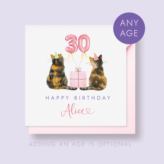 Personalised Two Cats Birthday Card for Her