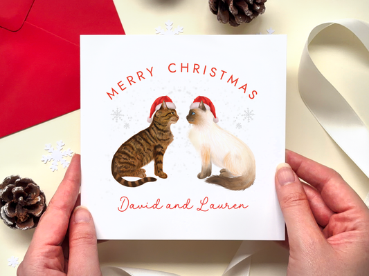 Personalised Two Cats Christmas Card