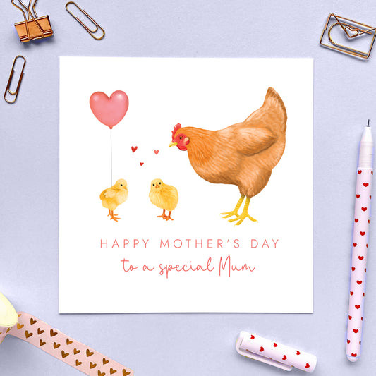 Personalised Chicken Mother's Day Card for Mum from 2 Children