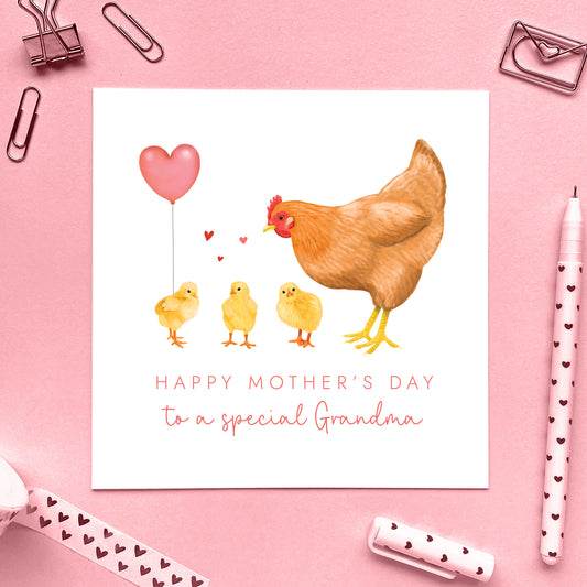 Personalised Chicken Mother's Day Card for Grandma from 3 children