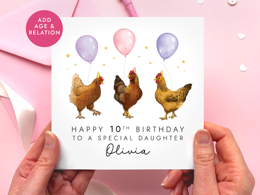 Personalised Chickens Birthday Card for Her