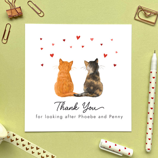 Personalised Two Cats Thank You Card - Hearts