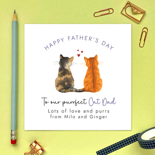 A personalised Father's Day card with two cats