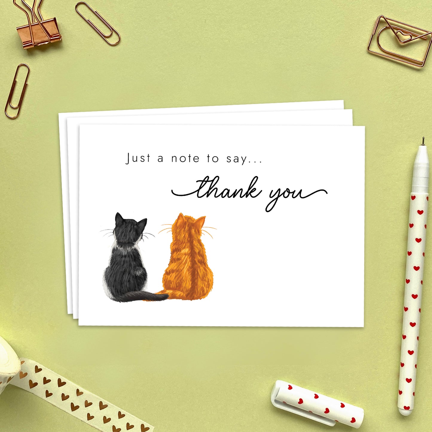Personalised Two Cats Thank You Notecards - Pack of 8