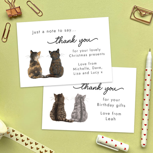 Personalised Two Cats Thank You Notecards - Pack of 8