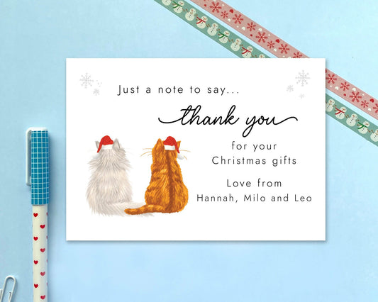 Personalised Cats Thank You Christmas Notecards - Pack of 8