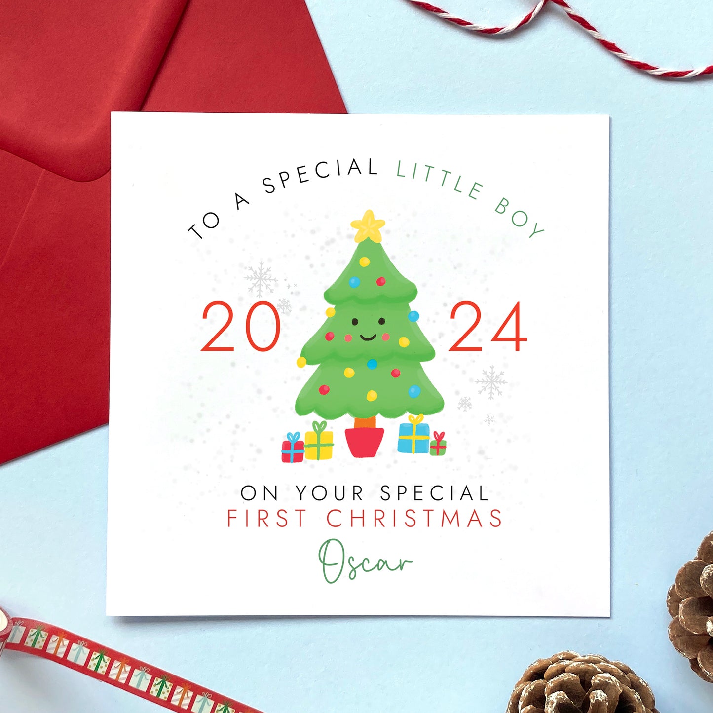 A personalised First Christmas Card for Baby's 1st Christmas 2024.