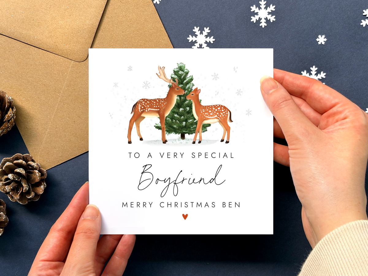 Personalised Deer Christmas Card for Boyfriend