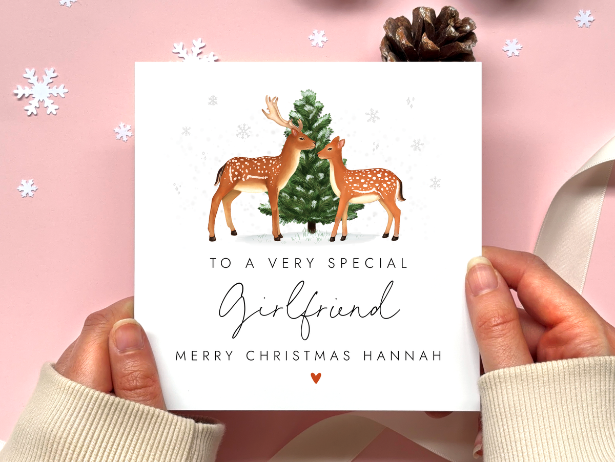 Personalised Deer Christmas Card for Girlfriend