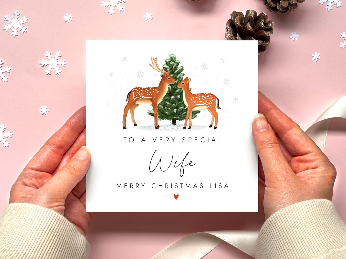 Personalised Deer Christmas Card for Wife